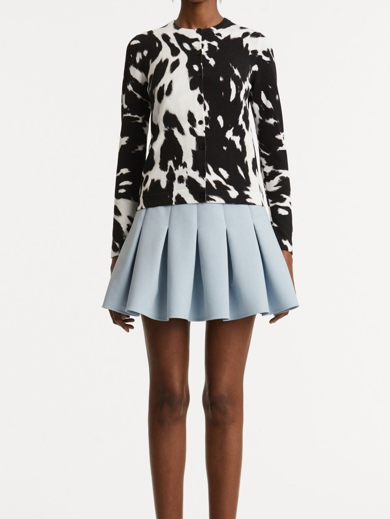 Oscar de la Renta Cow Printed Cardigan in Black/Ivory