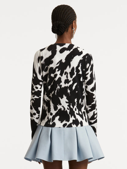 Oscar de la Renta Cow Printed Cardigan in Black/Ivory