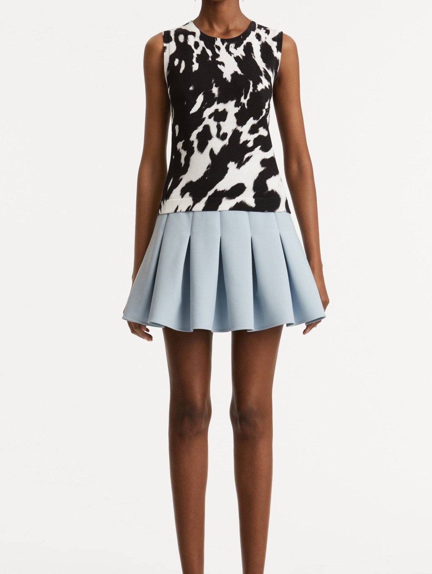 Oscar de la Renta Cow Hide Printed Tank in Black/Ivory