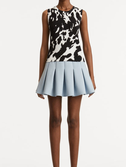 Oscar de la Renta Cow Hide Printed Tank in Black/Ivory