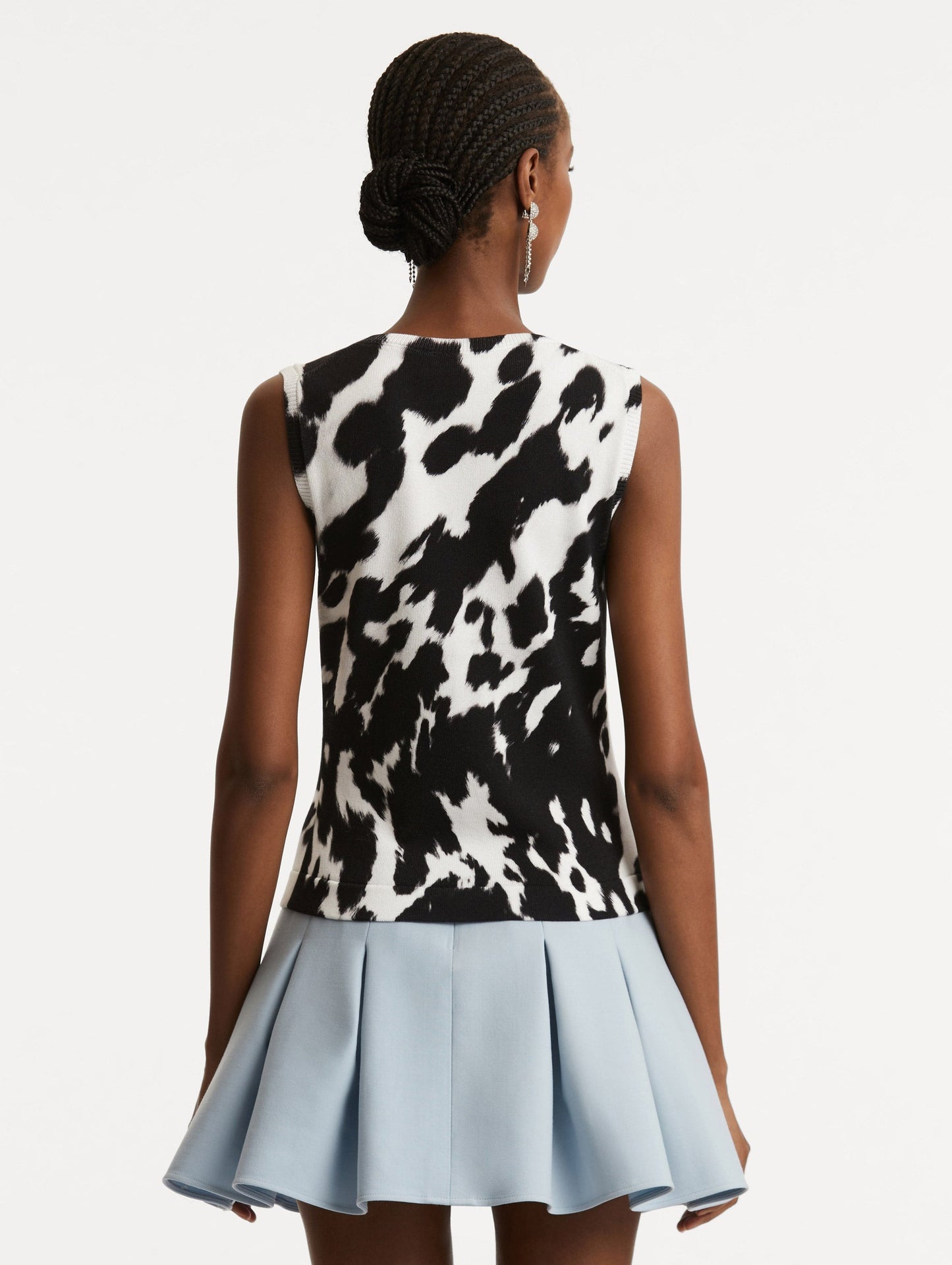 Oscar de la Renta Cow Hide Printed Tank in Black/Ivory