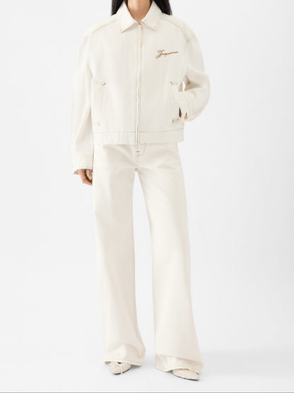 Jacquemus The Canevas De-Nîmes Denim Jacket in Off White/Tabac
