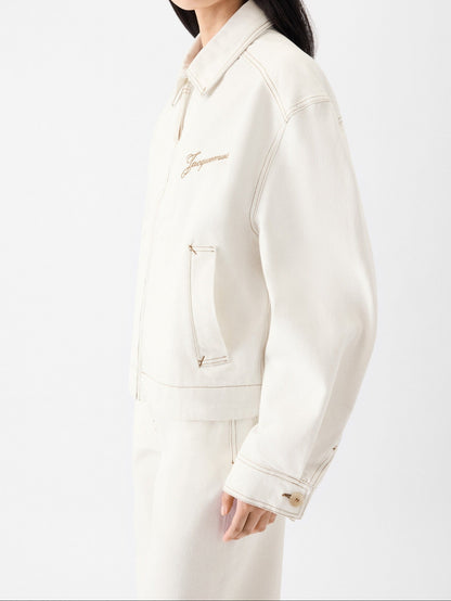 Jacquemus The Canevas De-Nîmes Denim Jacket in Off White/Tabac