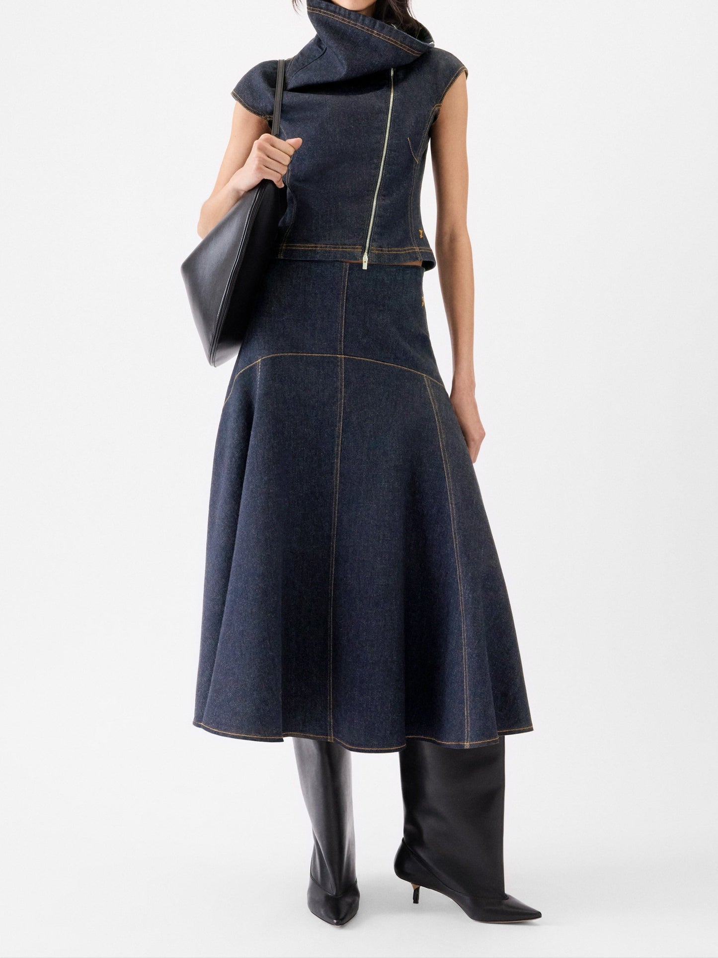 Jacquemus The Triangle De-Nimes Denim Skirt in Dark Navy
