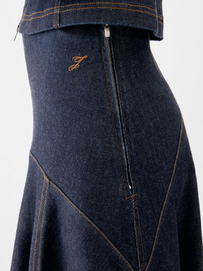 Jacquemus The Triangle De-Nimes Denim Skirt in Dark Navy