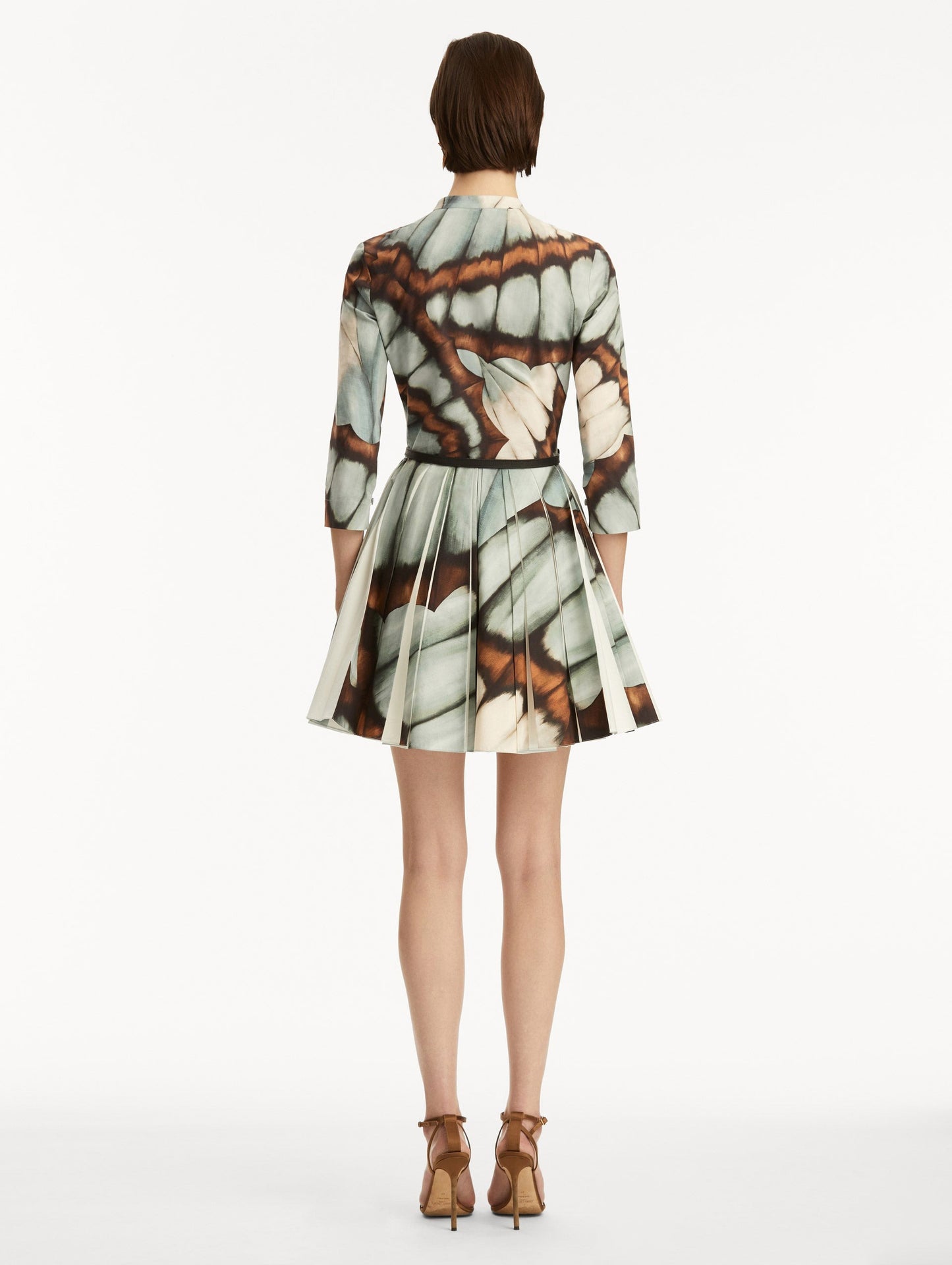 Oscar de la Renta Long Sleeve Butterfly Poplin Mini Dress in Blue Multi