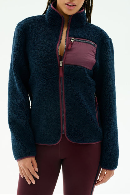 Splits59 Harris Sherpa Jacket in Indigo/Dark Cherry