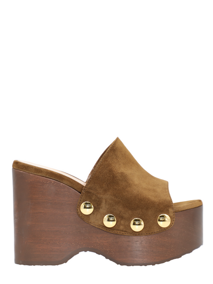 Gianvito Rossi Studded Suede Wooden Platform Wedge in Texas