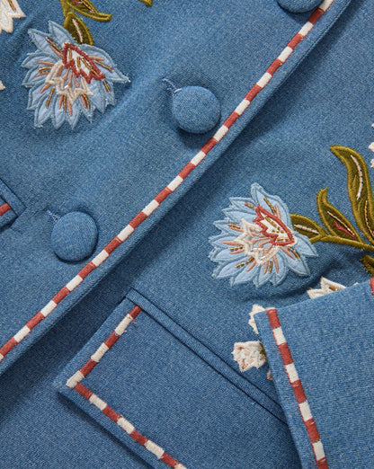 Veronica Beard Vikaria Embroidered Jacket in Sea Glare