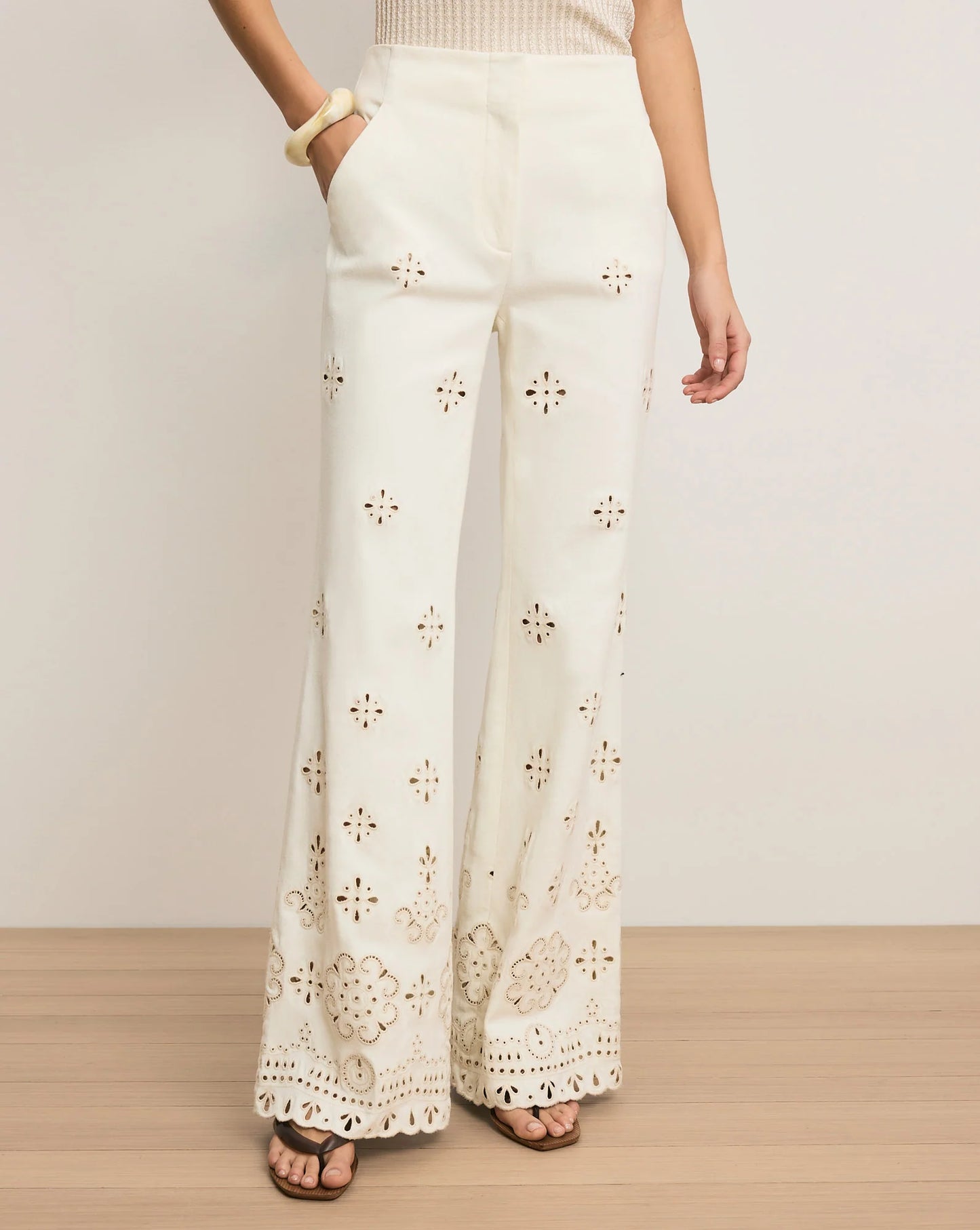 Veronica Beard Komi Eyelet Pant in Dove