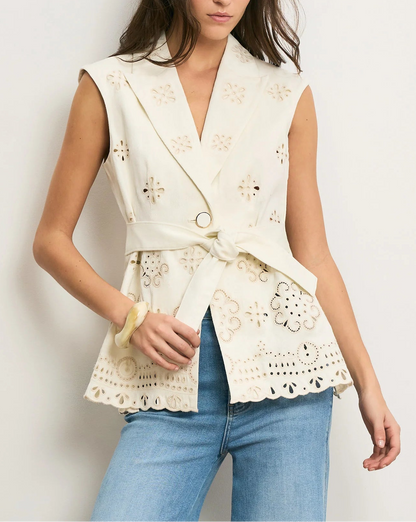 Veronica Beard Townes Eyelet Vest in Dove