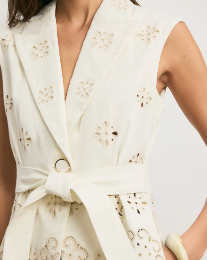 Veronica Beard Townes Eyelet Vest in Dove