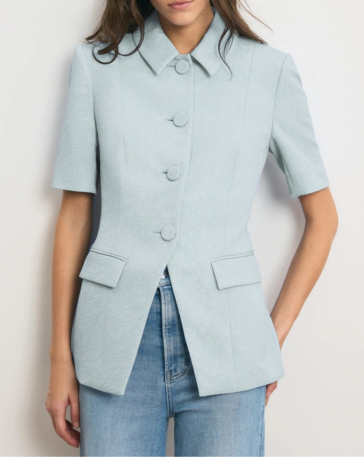 Veronica Beard Bodie Jacquard Jacket in Blue Stream