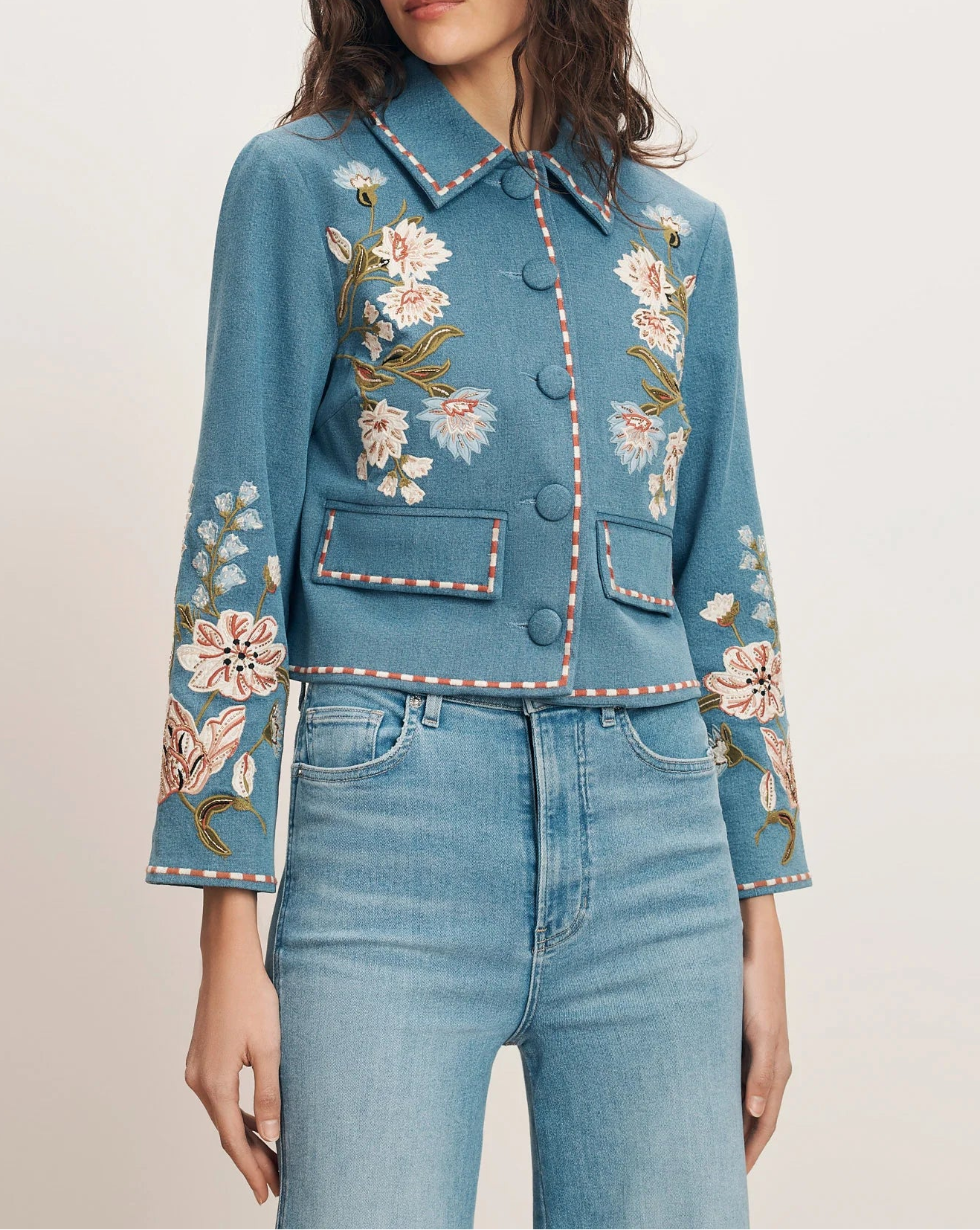 Veronica Beard Vikaria Embroidered Jacket in Sea Glare