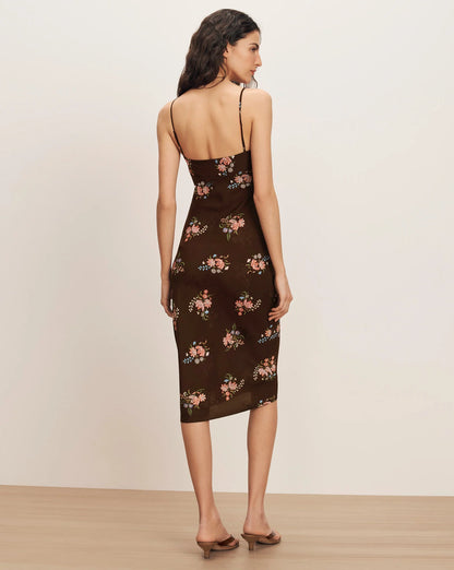 Veronica Beard Shara Floral Slip Dress in Dark Mocha Multi