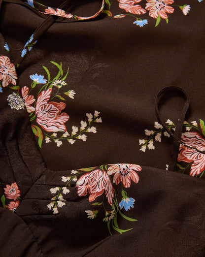 Veronica Beard Shara Floral Slip Dress in Dark Mocha Multi