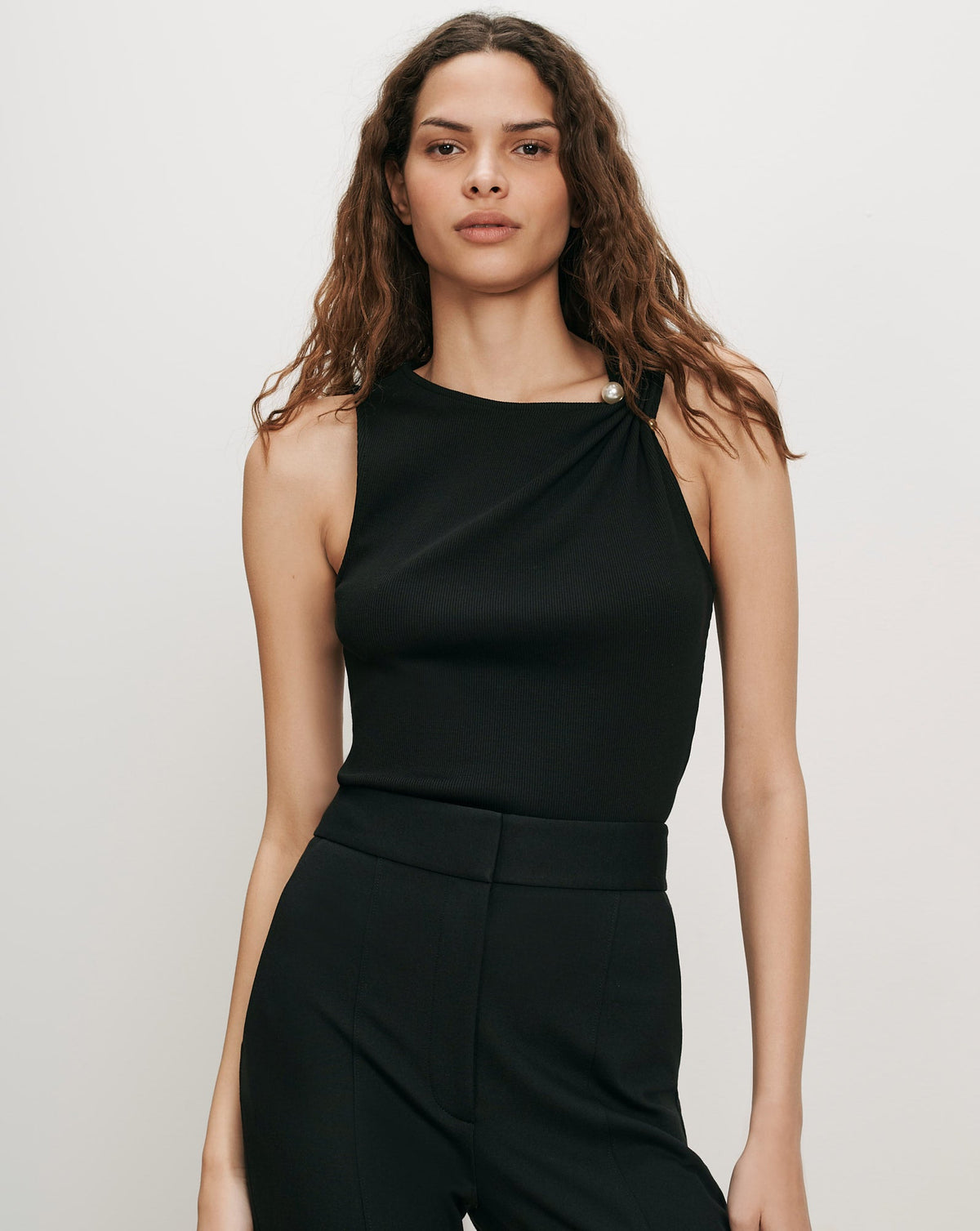 Veronica Beard Deylin Brooch Tank Top in Black
