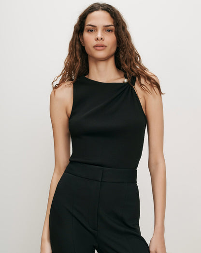 Veronica Beard Deylin Brooch Tank Top in Black