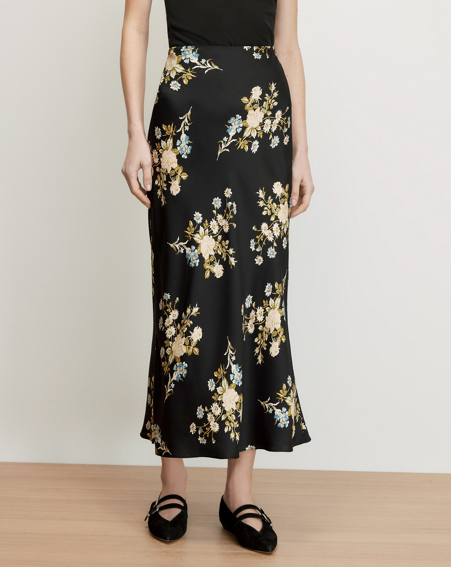 Veronica Beard Clover Floral Midi Skirt in Black Multi