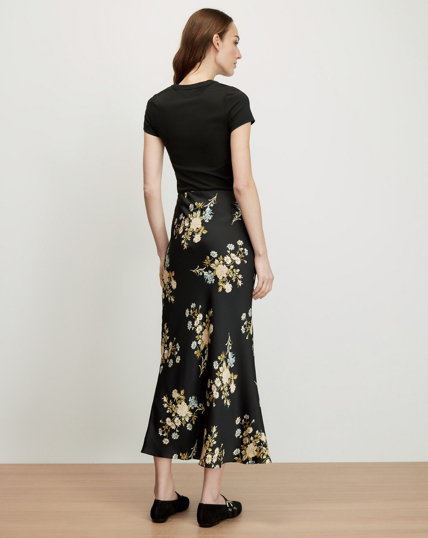 Veronica Beard Clover Floral Midi Skirt in Black Multi