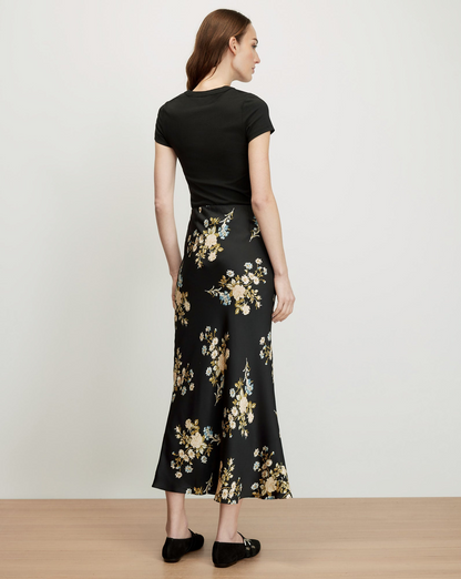Veronica Beard Clover Floral Midi Skirt in Black Multi