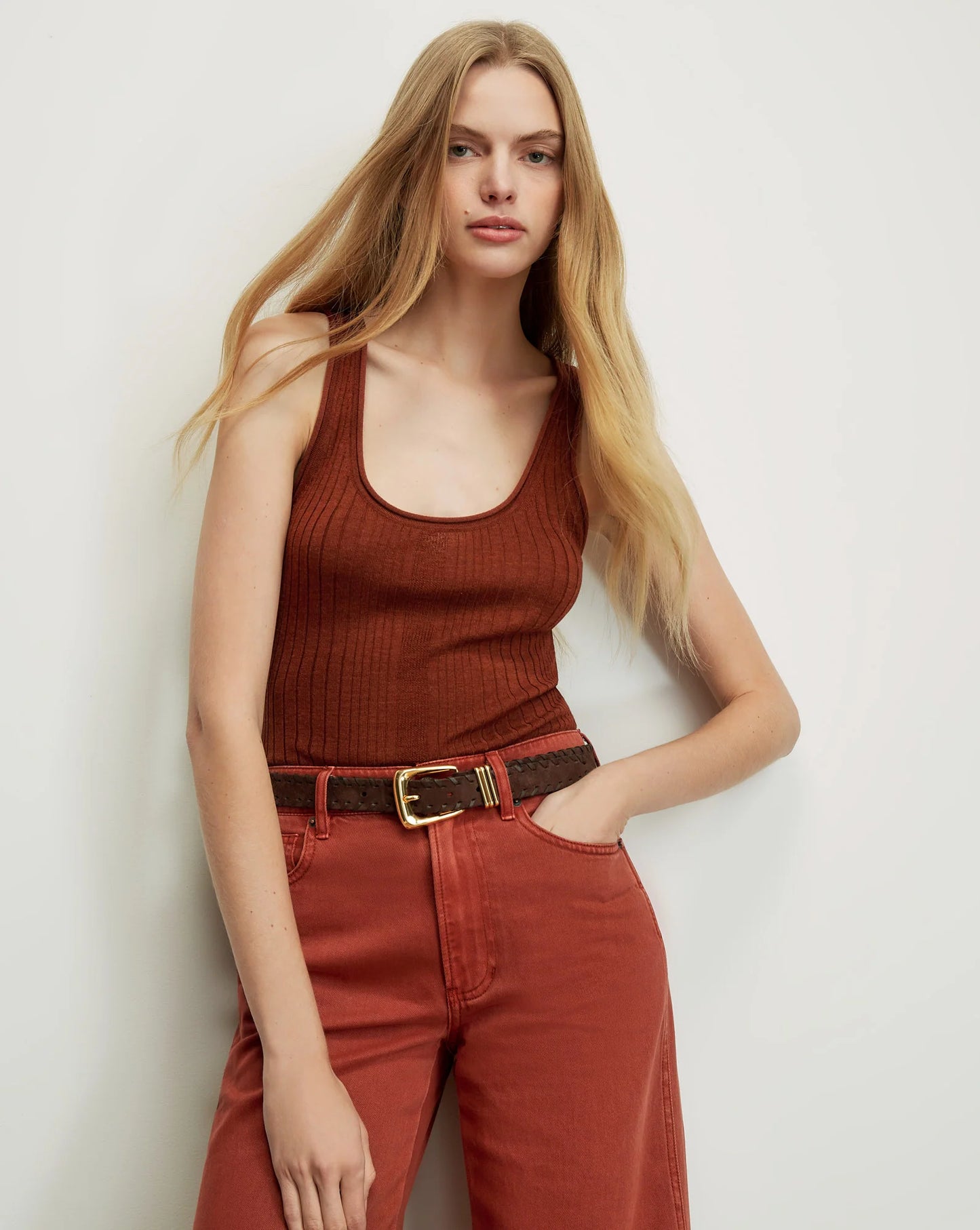 Veronica Beard Birke Merino Wool Knit Tank in Rust
