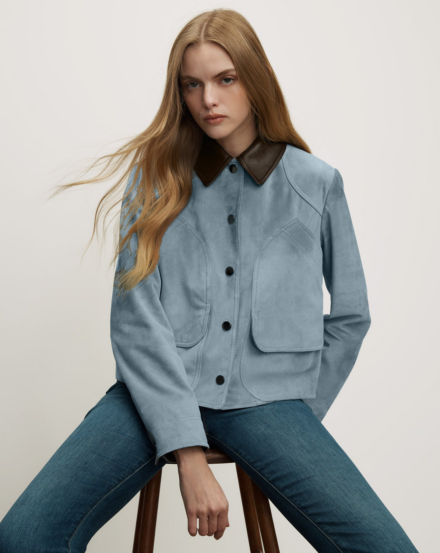 Veronica Beard Walters Cropped Barn Jacket in Blue Steel