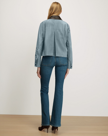 Veronica Beard Walters Cropped Barn Jacket in Blue Steel
