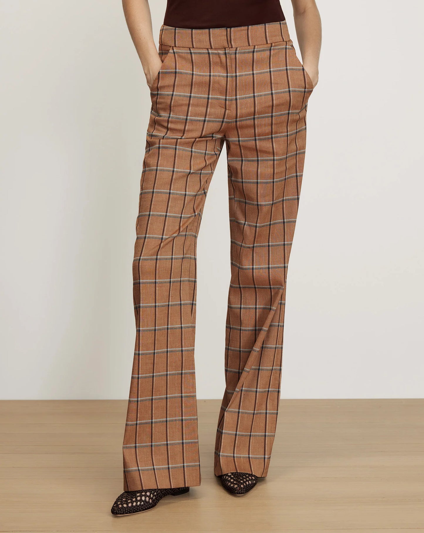 Veronica Beard Tonelli Plaid Wide-Leg Pant in Ochre Multi