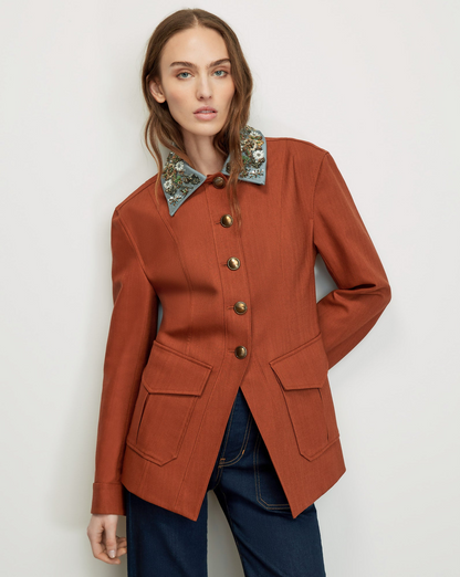 Veronica Beard Laramie Removable Collar Dickey Jacket in Rust