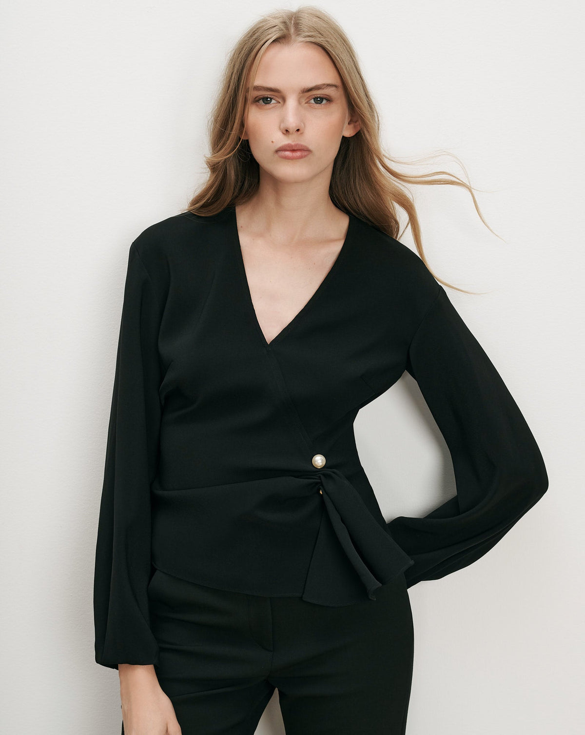 Veronica Beard Drew Brooch Blouse in Black