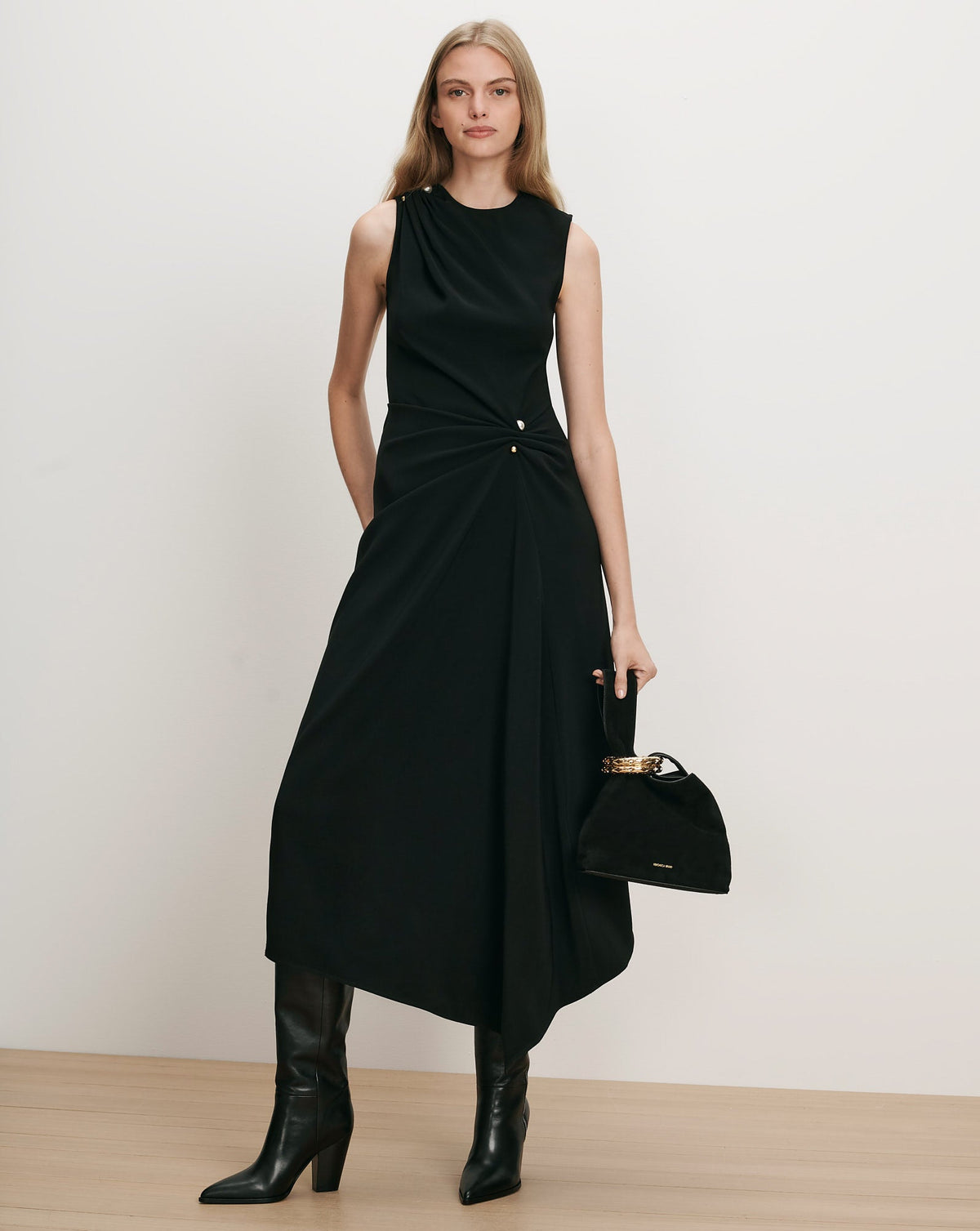 Veronica Beard Freja Brooch Midi Dress in Black