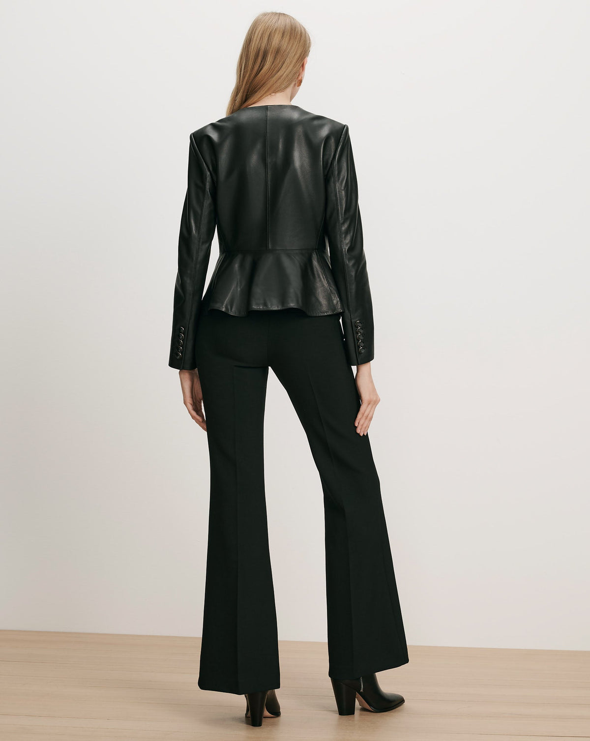 Veronica Beard Quinn Leather Peplum Jacket in Black