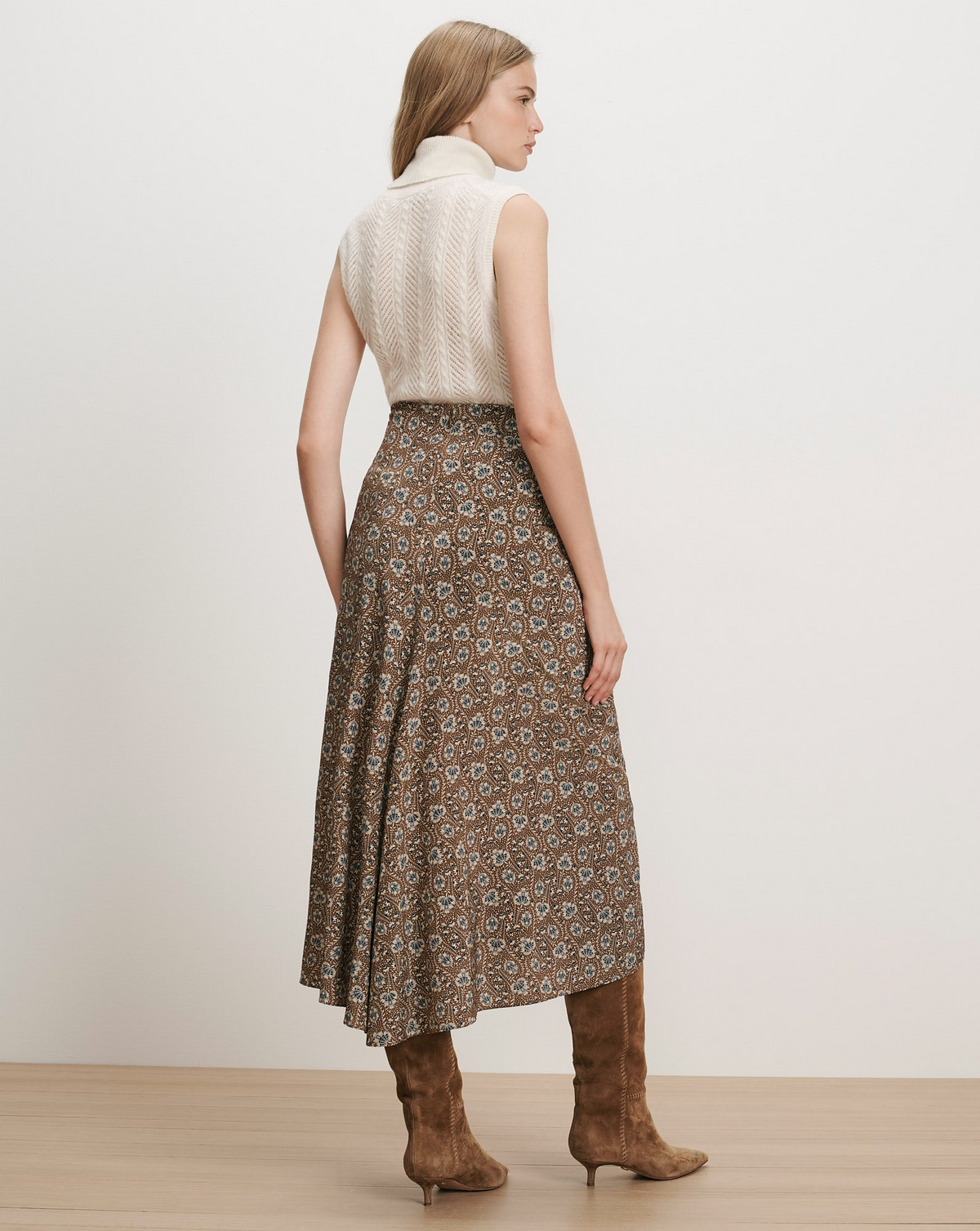 Veronica Beard Limani Floral Midi Skirt in Acorn Multi