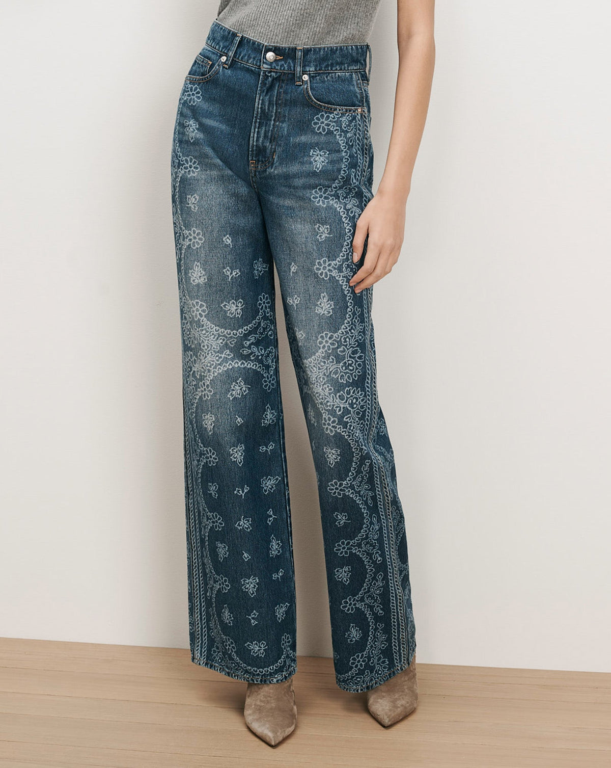 Veronica Beard Taylor Bandana Wide-Leg Jean