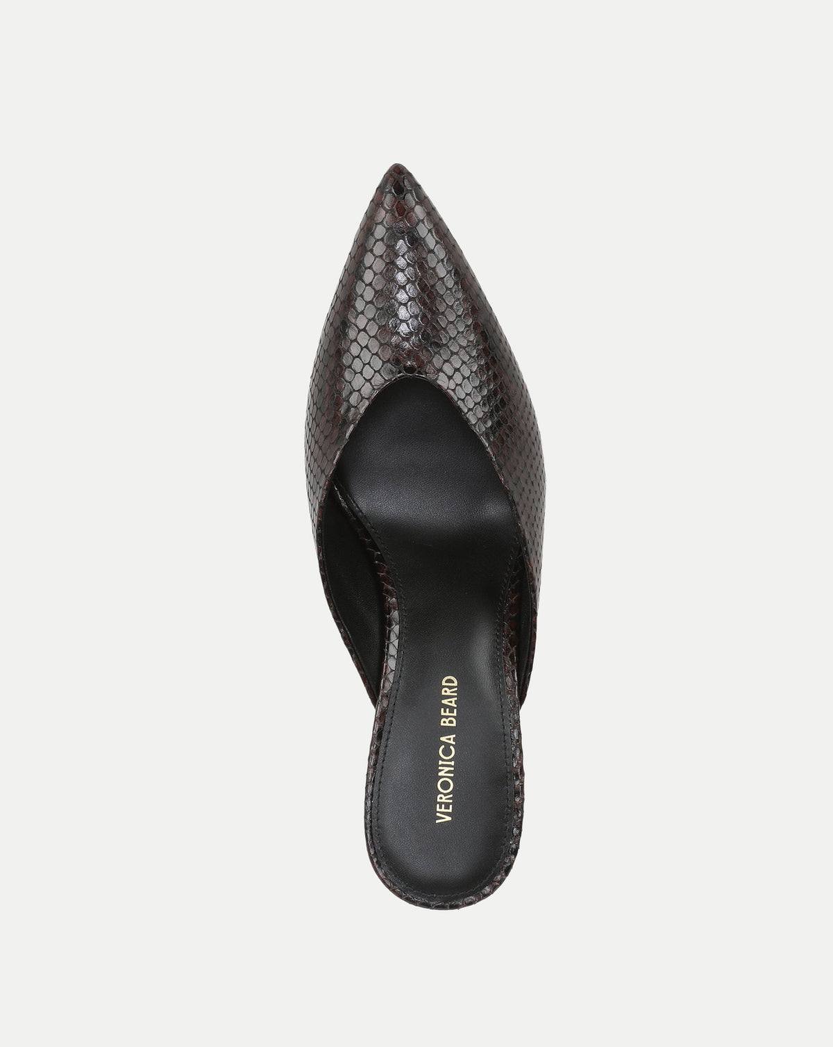 Veronica Beard Rochelle Snake-Embossed Mule Heel in Espresso