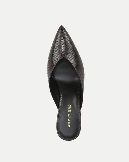 Veronica Beard Rochelle Snake-Embossed Mule Heel in Espresso