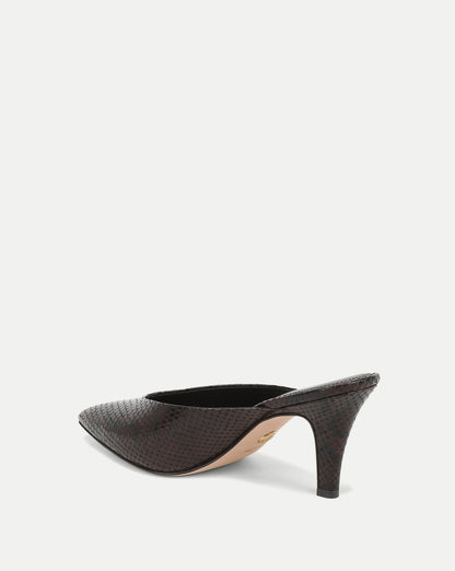Veronica Beard Rochelle Snake-Embossed Mule Heel in Espresso