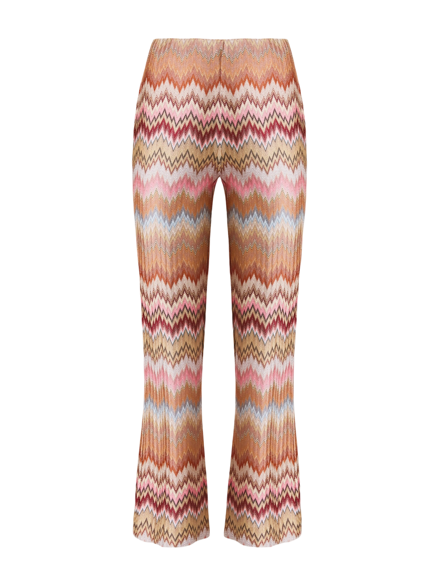 Missoni Snake-Pattern Chevron Viscose Flared Trousers in Pink and Rust Tones