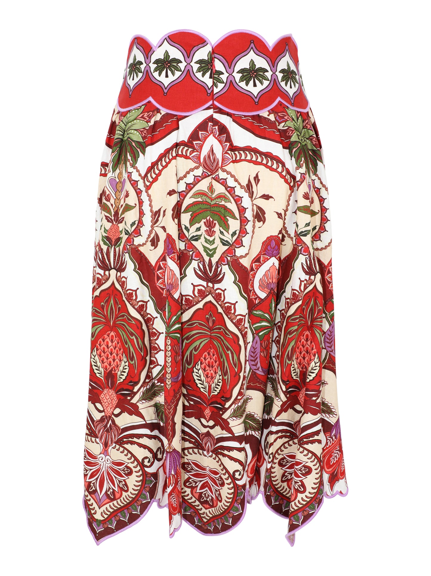 Farm Rio Odara Red Scallops Midi Skirt