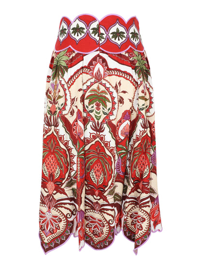 Farm Rio Odara Red Scallops Midi Skirt