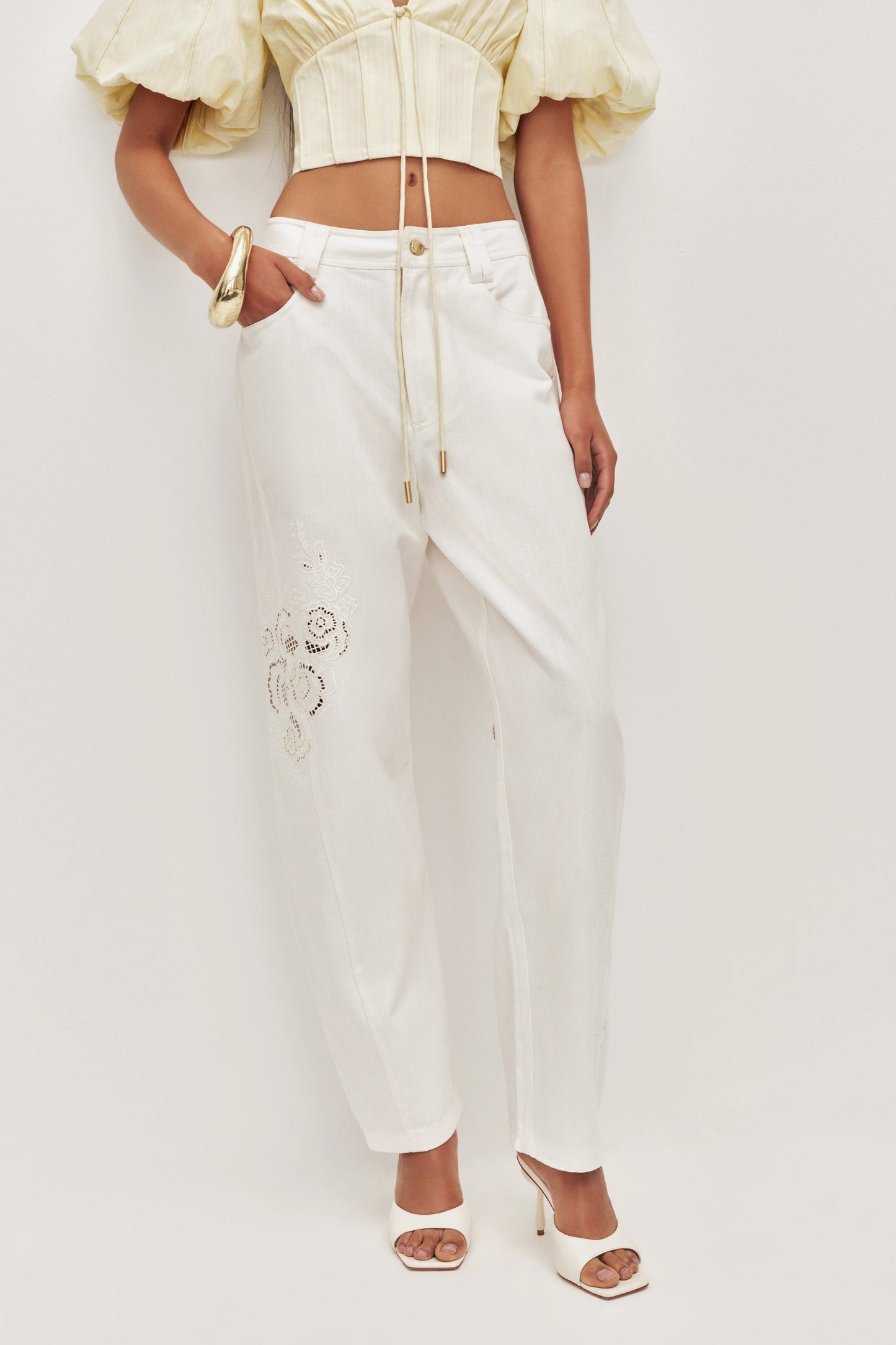 Aje Halo Embroidered Pant in Ivory