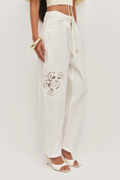 Aje Halo Embroidered Pant in Ivory