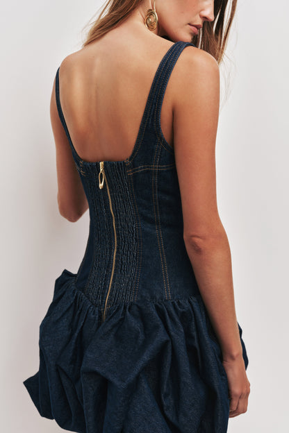 Aje Briar Denim Mini Dress in Indigo Wash