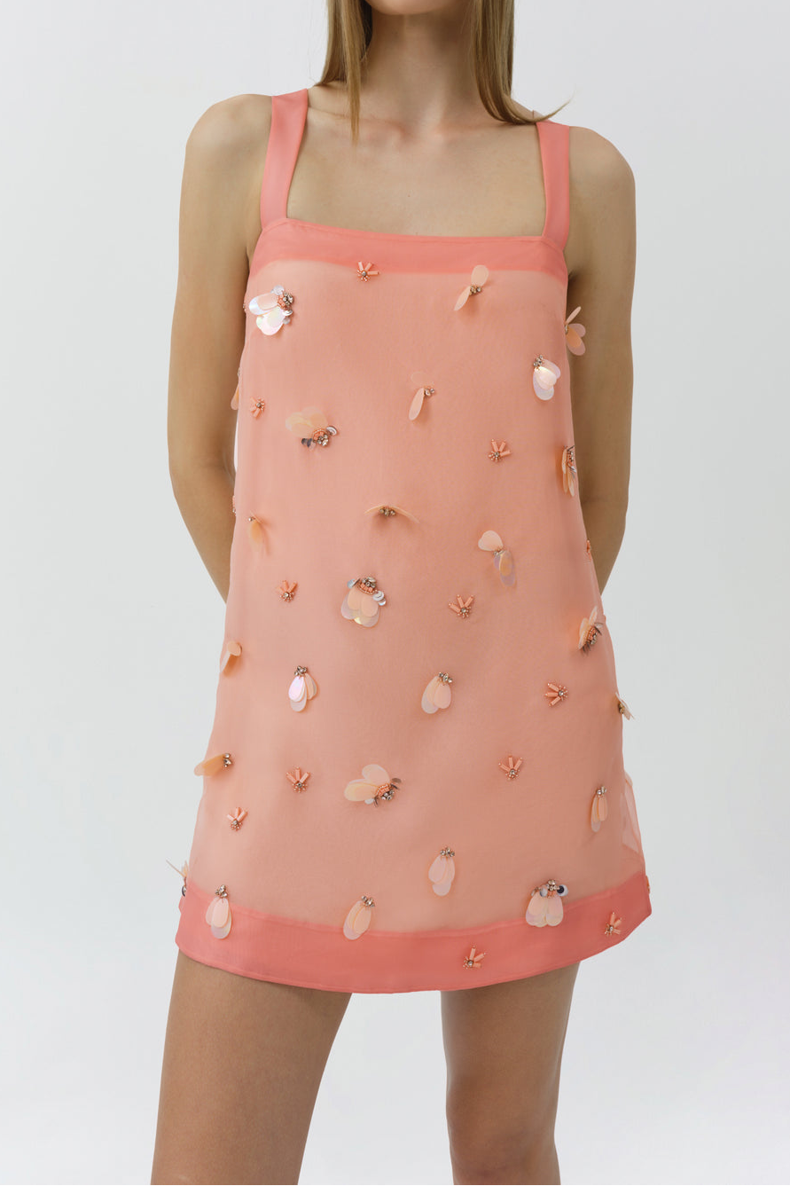Simkhai Sumi Embellished Organza Mini Dress in Bubblegum