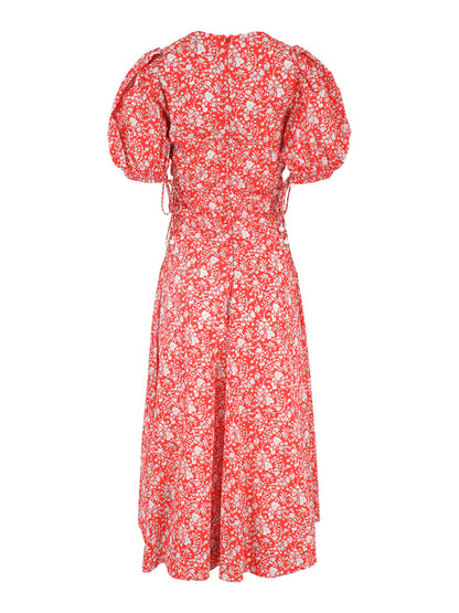 Sea Lucille Liberty Print Short Sleeve Midi Dress in Red