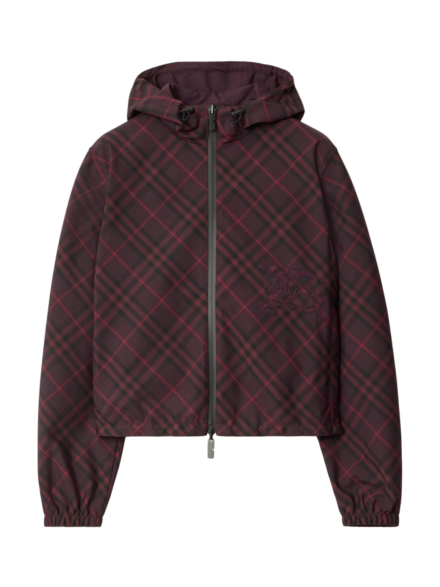 Burberry Cropped Reversible Check Hooded Jacket in Wine IP Check