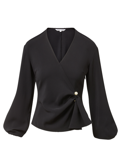 Veronica Beard Drew Brooch Blouse in Black