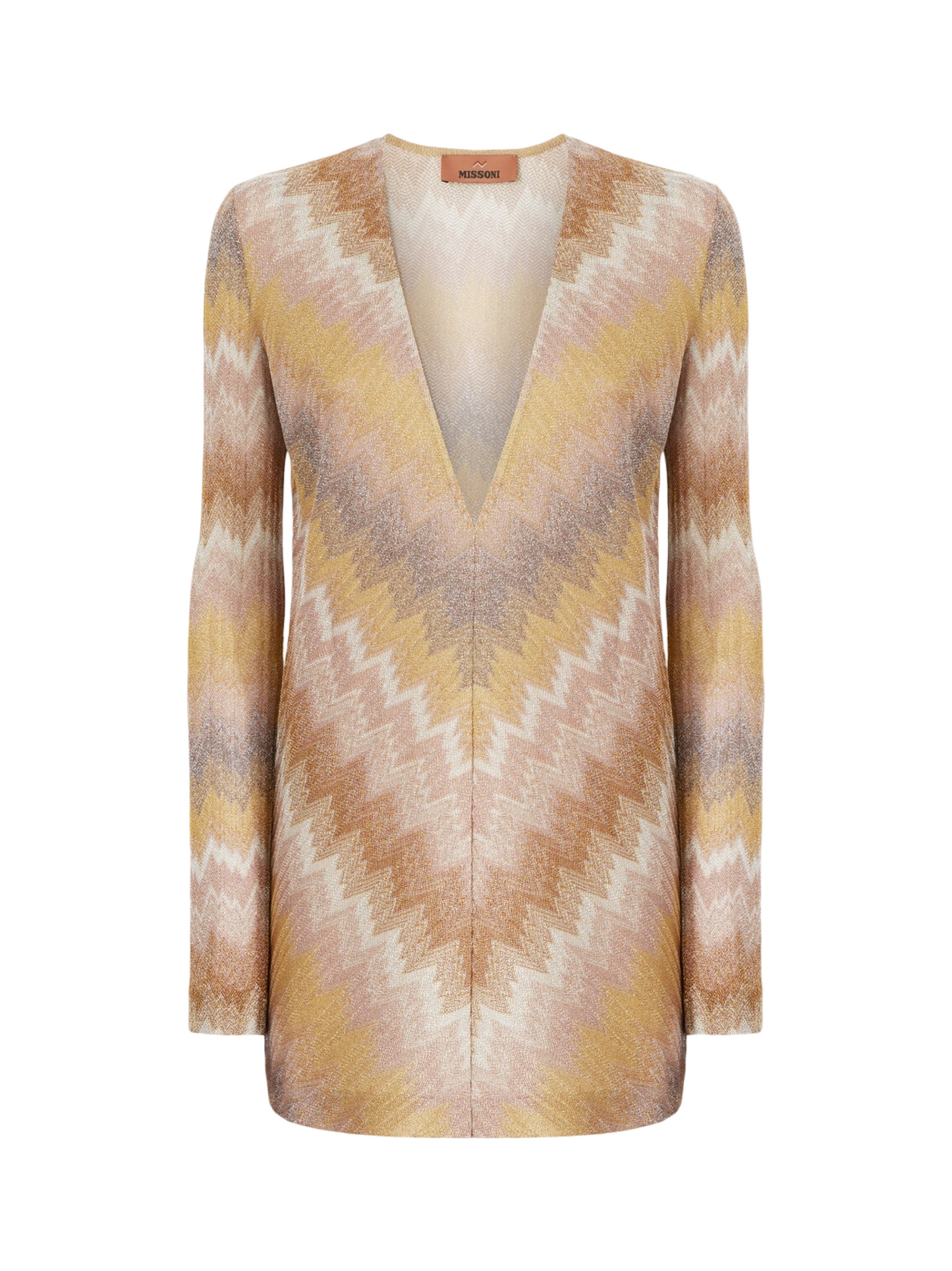 Missoni Long-Sleeved Mini Dress in Ombre Lurex in Gold Tones