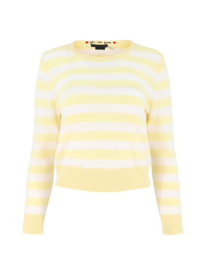 Alice + Olivia Carolann Striped Shrunken Crew Sweater in Butter/Ecru
